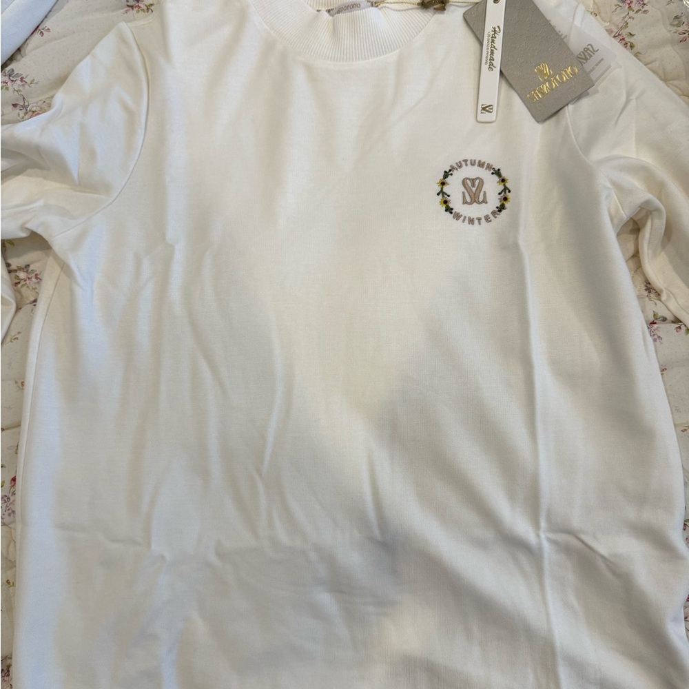 White Long Sleeve Shirt with Embroidered Logo